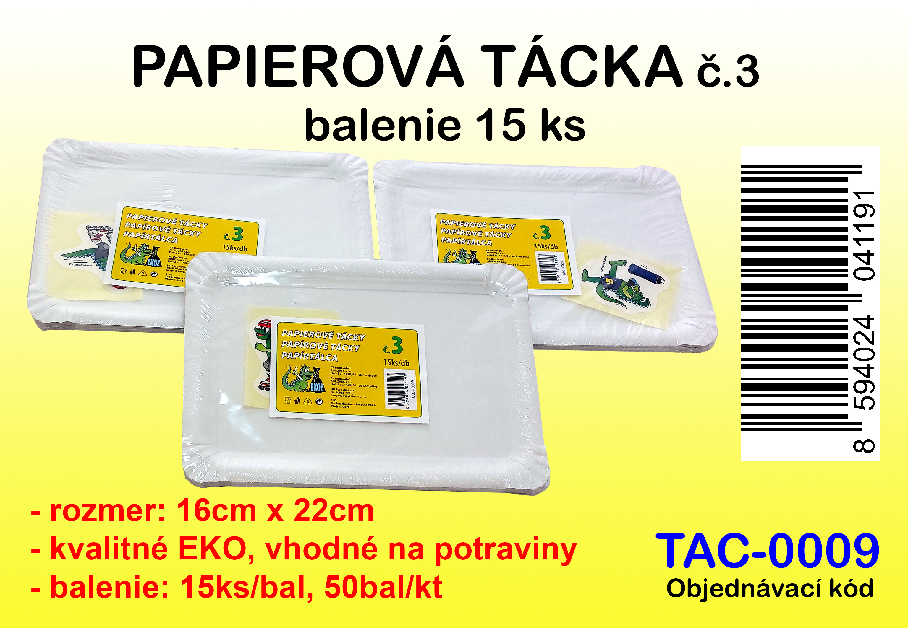 PAPIEROVÁ TÁCKA č.3, balená po15ks