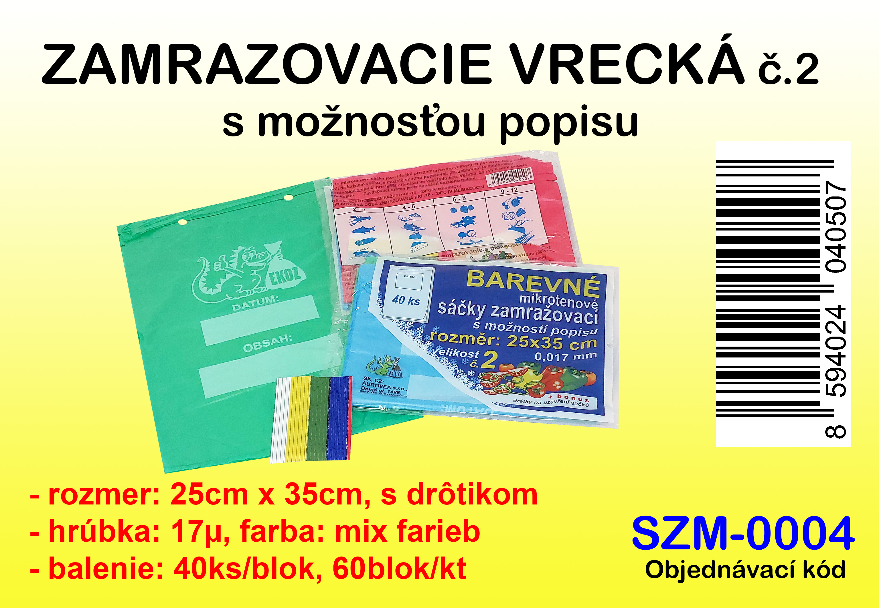 ZAMRAZOVACIE VRECKÁ č.2 farebné., 25x35, 17μ