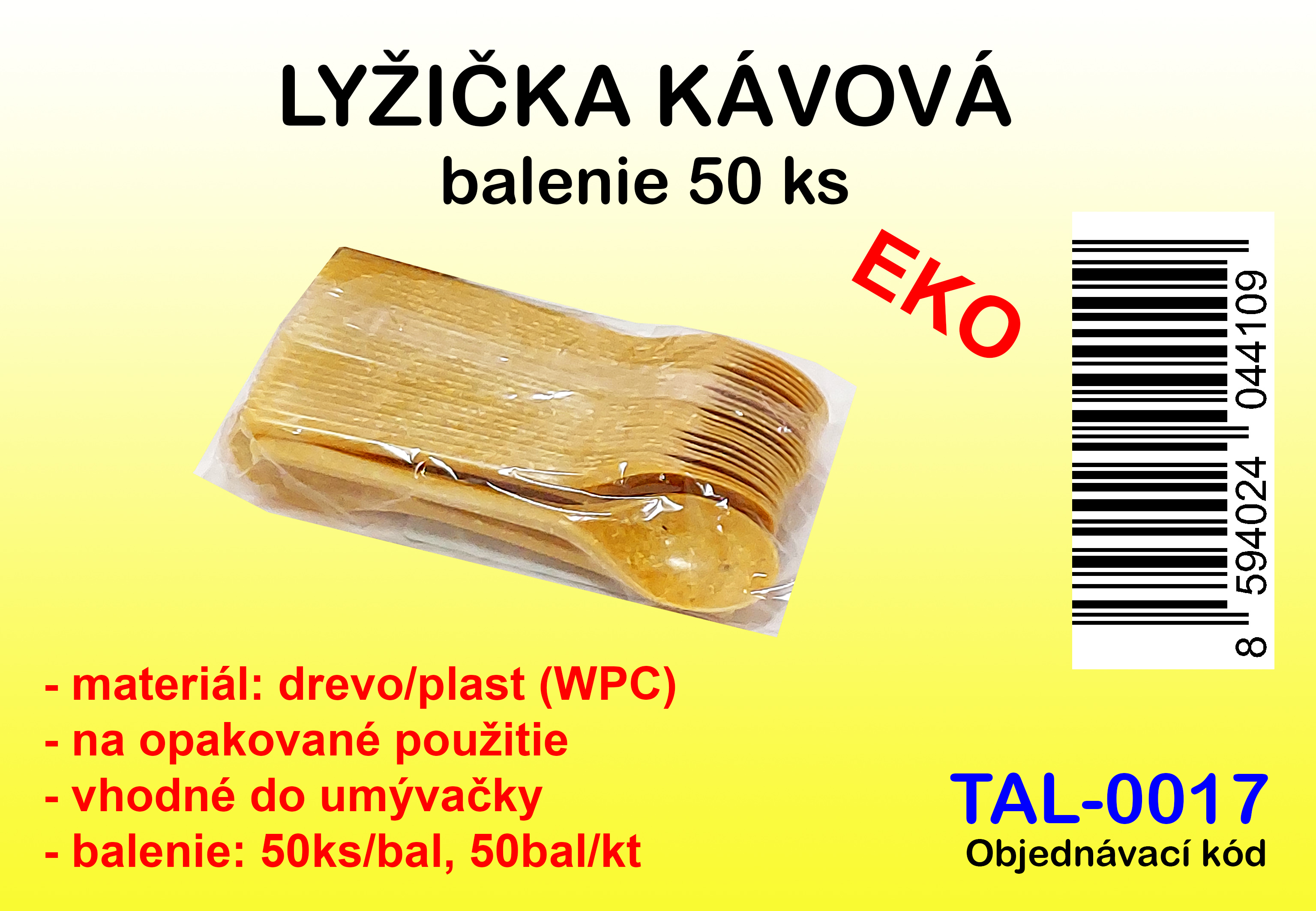 LYŽIČKA KÁVOVÁ  DREVO/PLAST (WPC) 50KS/BAL