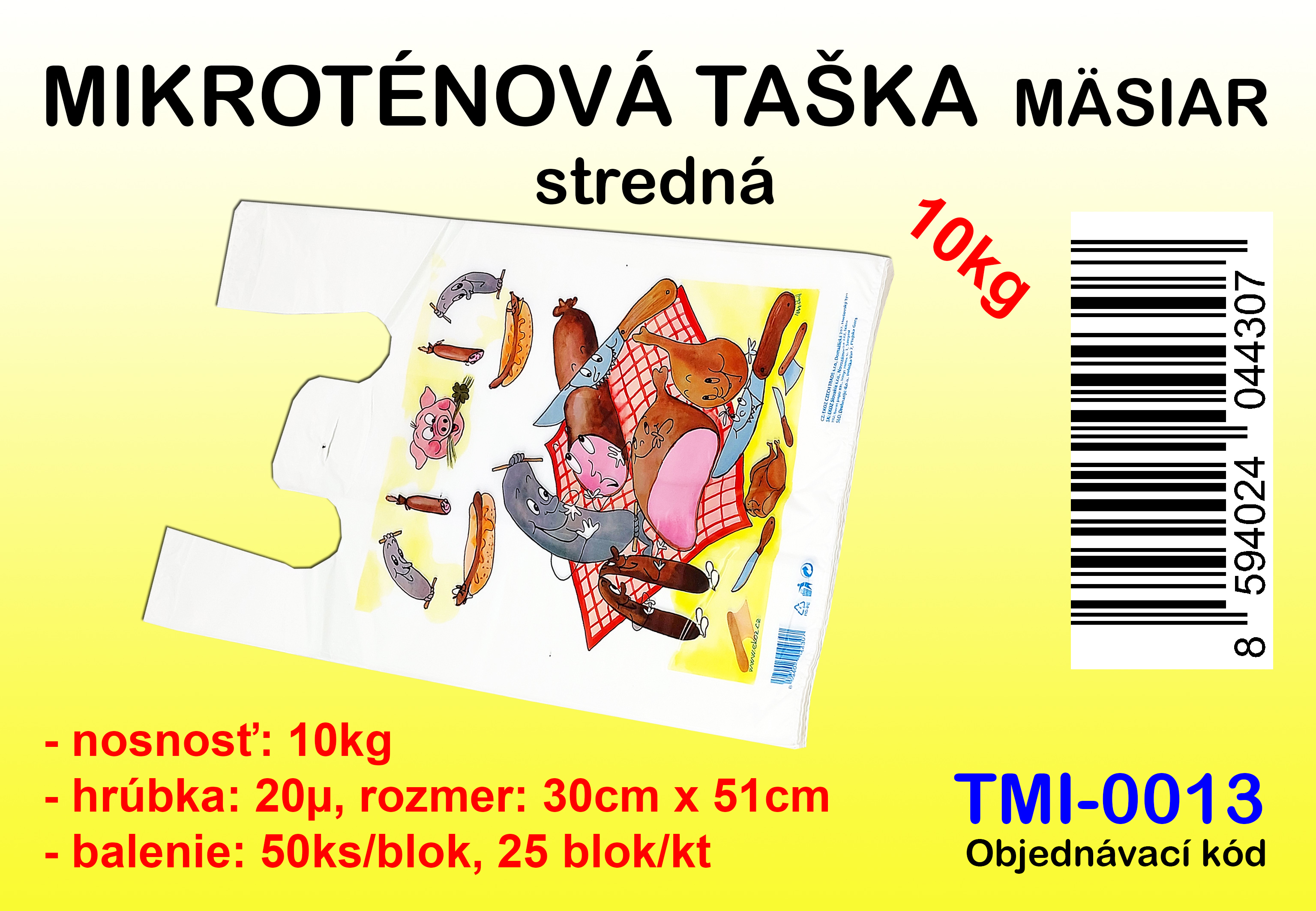 MIKROTÉNOVÁ TAŠKA MASIAR, 10kg stredná, 50ks/blok