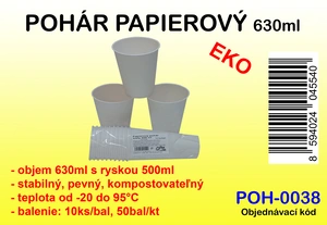 PAPIEROVÝ  POHÁR  BIELY 500/600ML  1BALIK=10KS