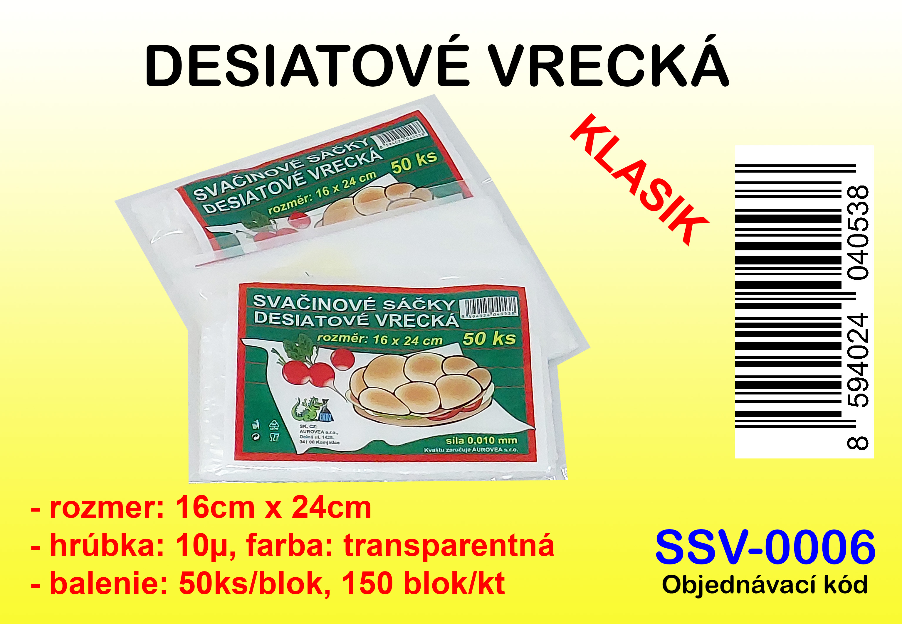 DESIATOVÉ VRECKÁ, 16x24cm transp. 10μ