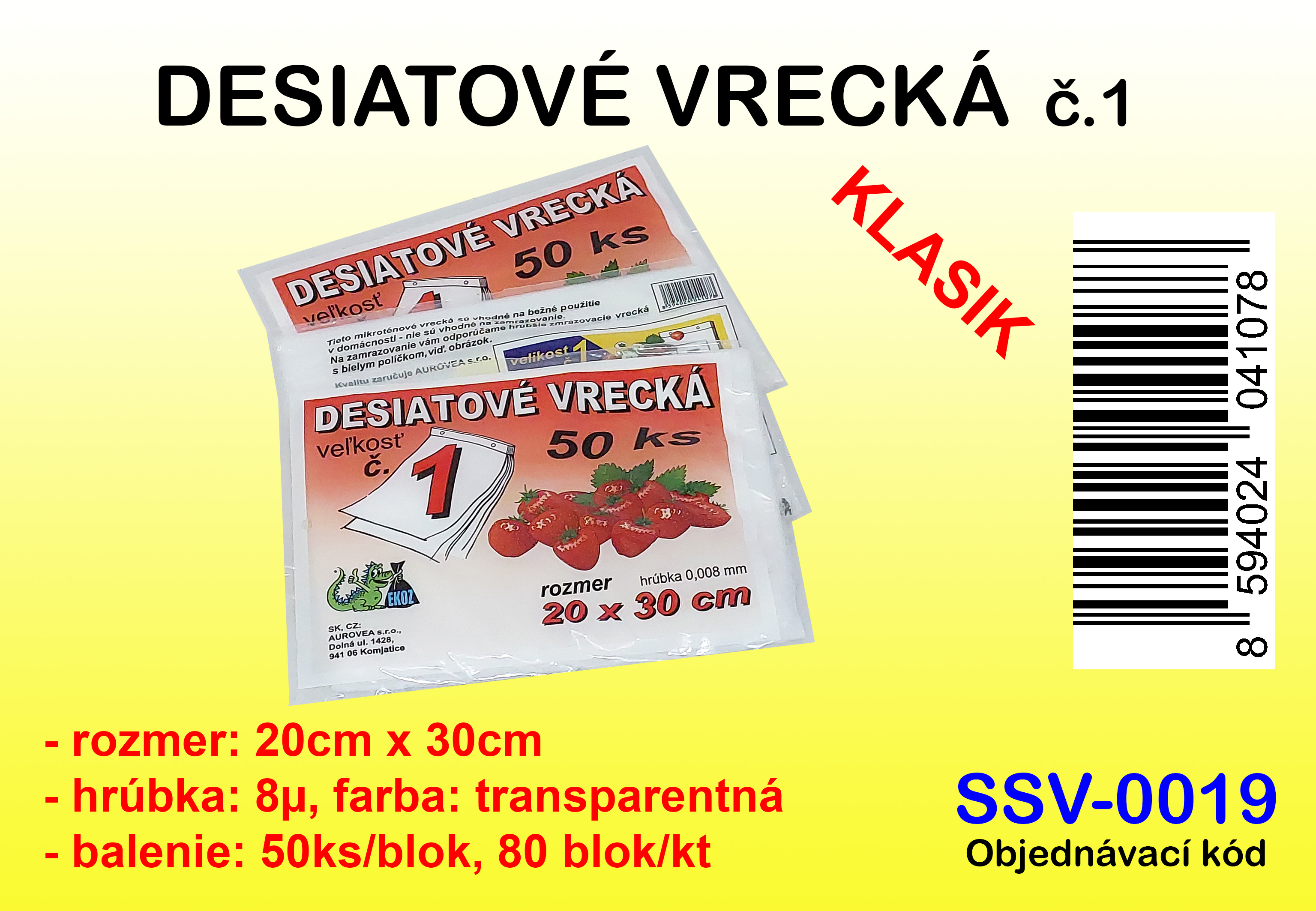 DESIATOVÉ VRECKÁ č.1, 20x30cm transp. 8μ